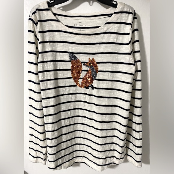 Talbots Women’s Striped Sequined Fox Top - Picture 2 of 5